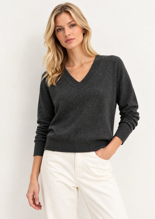 EMME MARELLA - Maglia in filato di misto lana con lurex e paillette fertile Grigio Scuro Melange