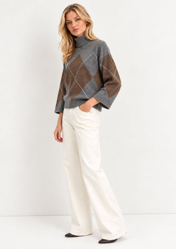 EMME MARELLA - Maglia morbida in misto lana con paillette camera Tortora Grigio Chiaro Melange Tortora e Panna