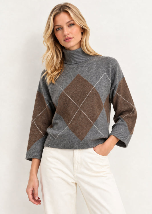 EMME MARELLA - Maglia morbida in misto lana con paillette camera Tortora Grigio Chiaro Melange Tortora e Panna