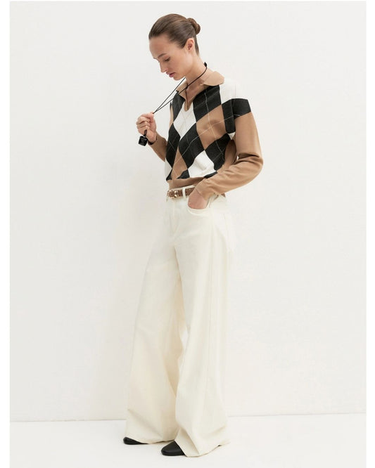EMME MARELLA - Polo crop in maglia stretch ottanta Cammello