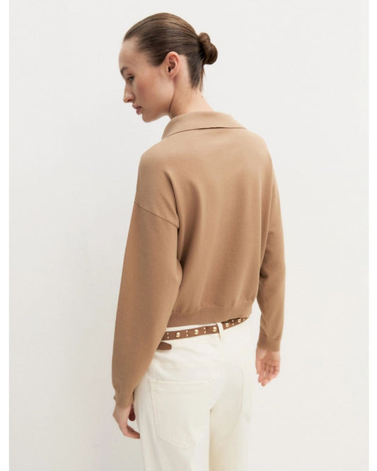 EMME MARELLA - Polo crop in maglia stretch ottanta Cammello