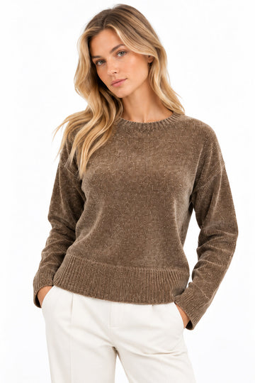 EMME MARELLA - Maglia in filato di ciniglia lurex estro Marrone