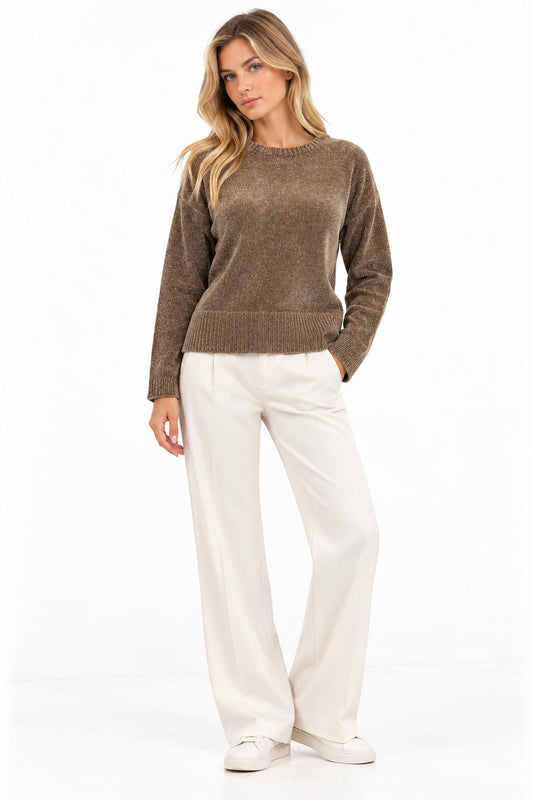 EMME MARELLA - Maglia in filato di ciniglia lurex estro Marrone