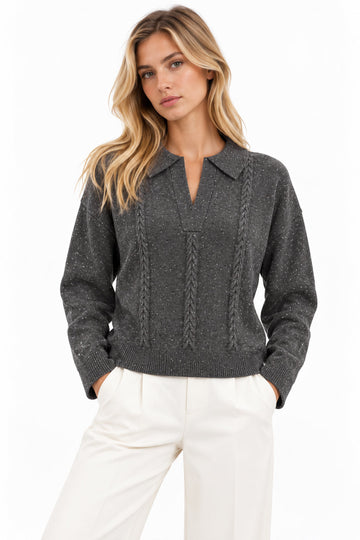EMME MARELLA - Polo in misto lana con lurex e paillette donata Grigio Melange
