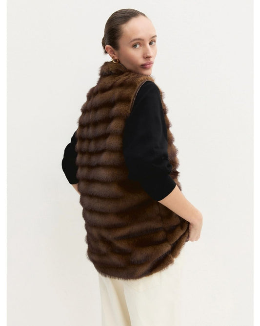 EMME MARELLA - Gilet lungo in jersey baccano Cognac
