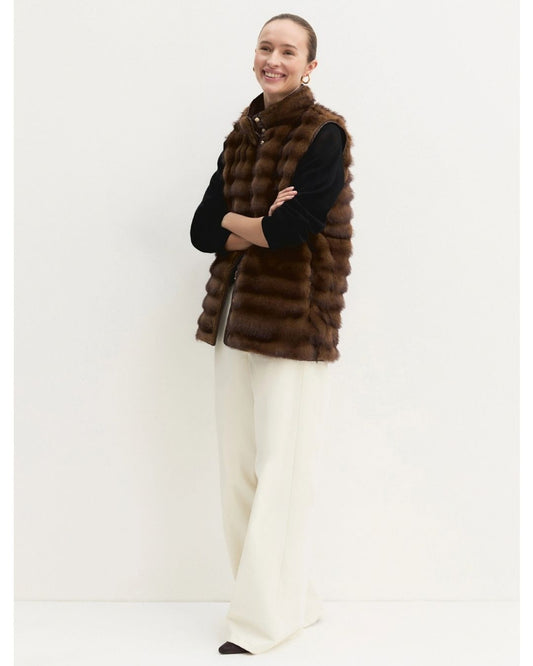 EMME MARELLA - Gilet lungo in jersey baccano Cognac