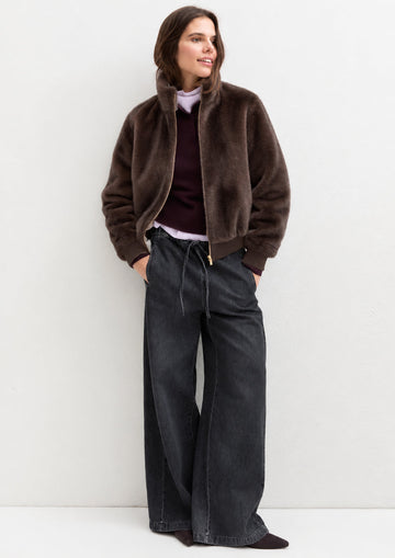 EMME MARELLA - Bomber in tessuto furry patio Tortora