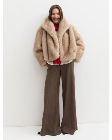 EMME MARELLA - Cappotto corto in jersey furry patio  Ecrù