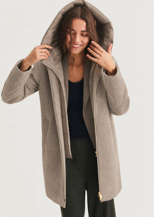 EMME MARELLA - Giubbino in panno soft imbottito con cappuccio bacio Sabbia