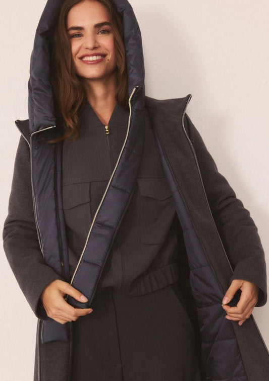 EMME MARELLA - Giubbino in panno soft imbottito con cappuccio bacio Grigio scuro Melnge