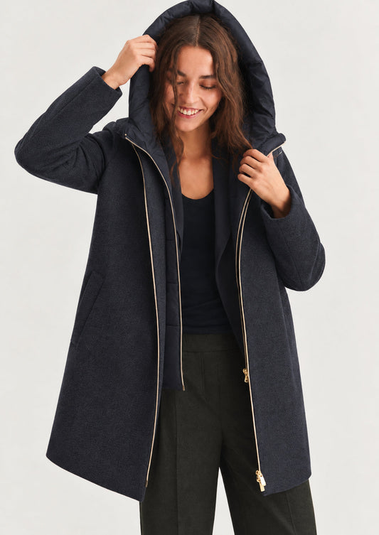 EMME MARELLA - Giubbino in panno soft imbottito con cappuccio bacio Blu Notte