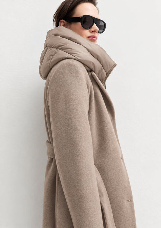 EMME MARELLA - Capospalla dritto in panno soft con cappuccio rimovibile desiderio Sabbia