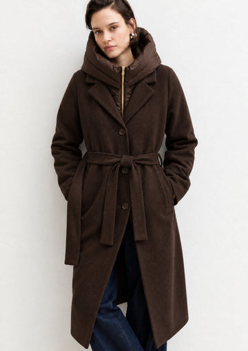 EMME MARELLA - Capospalla dritto in panno soft con cappuccio rimovibile desiderio Marrone