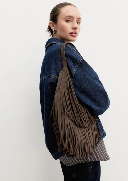 EMME MARELLA - Borsa a spalla con frange geode Kaki
