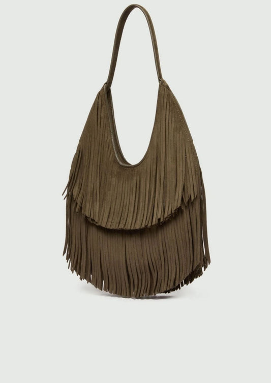 EMME MARELLA - Borsa a spalla con frange geode Kaki