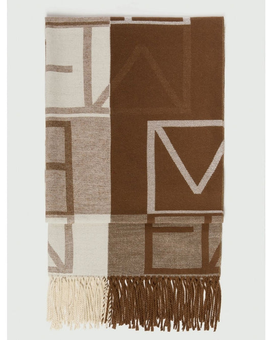 EMME MARELLA - Stola jacquard con logo gattini Cuoio