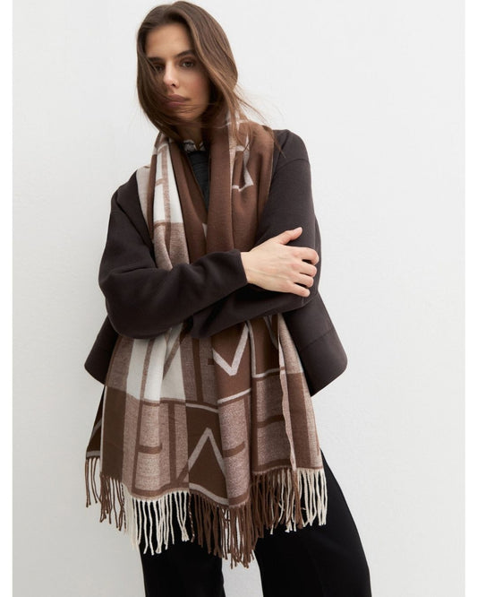 EMME MARELLA - Stola jacquard con logo gattini Cuoio