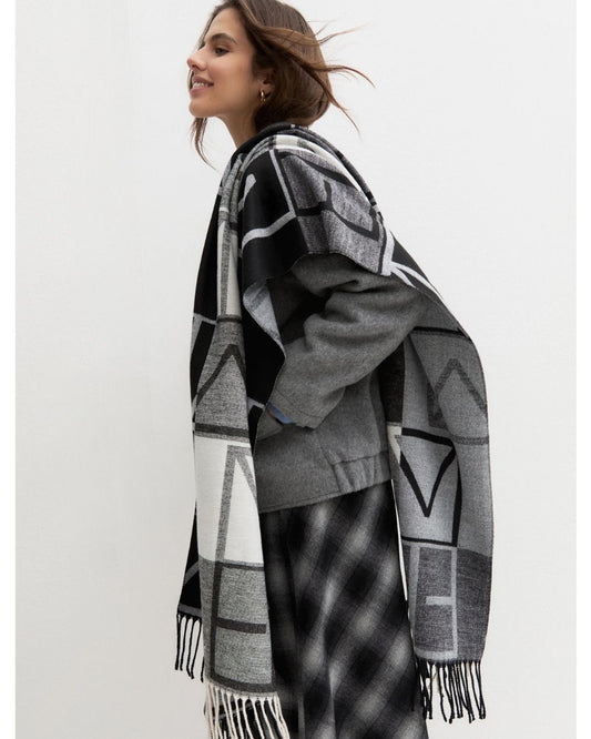 EMME MARELLA - Stola jacquard con logo gattini Nera
