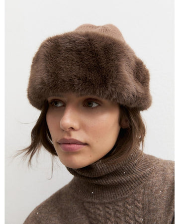 Emme Marella - Berretto con bordo in tessuto furry Marrone