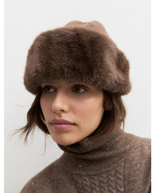 Emme Marella - Berretto con bordo in tessuto furry Marrone
