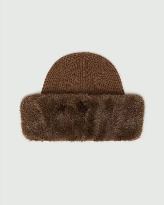 Emme Marella - Berretto con bordo in tessuto furry Marrone
