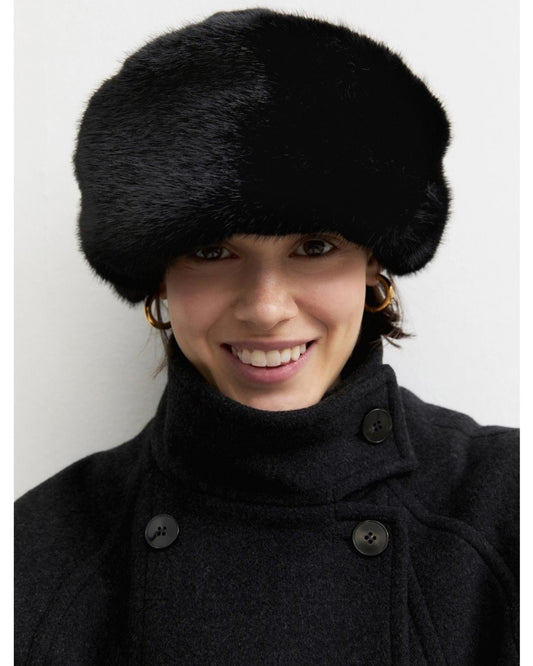 Emme Marella - Berretto con bordo in tessuto furry Nero