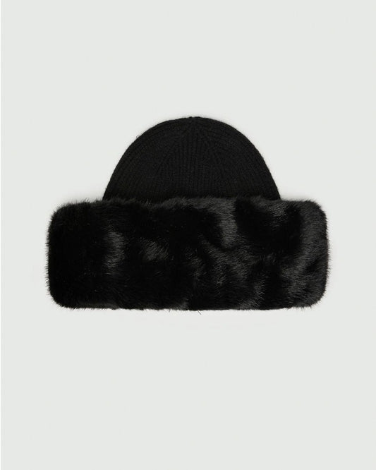 Emme Marella - Berretto con bordo in tessuto furry Nero