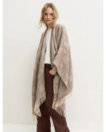 Emme Marella - Poncho jacquard con frange Cammello