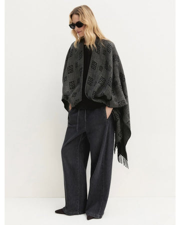 Emme Marella - Poncho jacquard con frange Nero