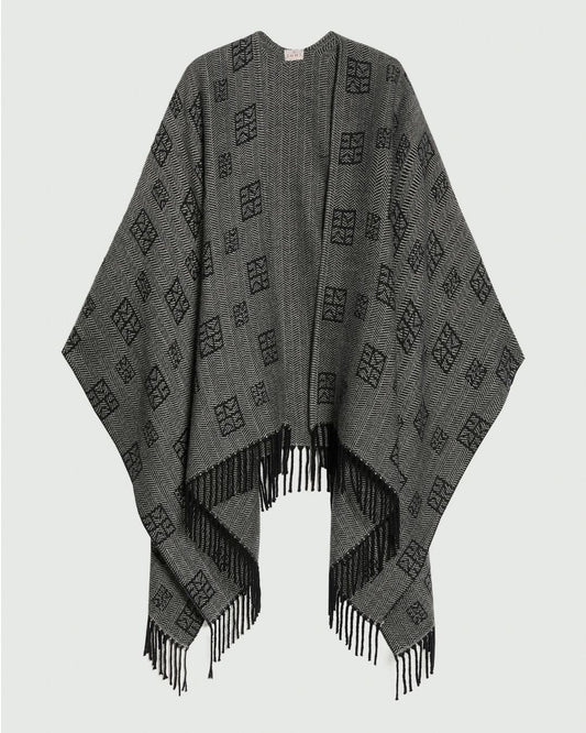 Emme Marella - Poncho jacquard con frange Nero