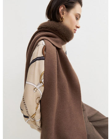 Emme Marella - Sciarpa cappuccio con bordo in tessuto furry Marrone