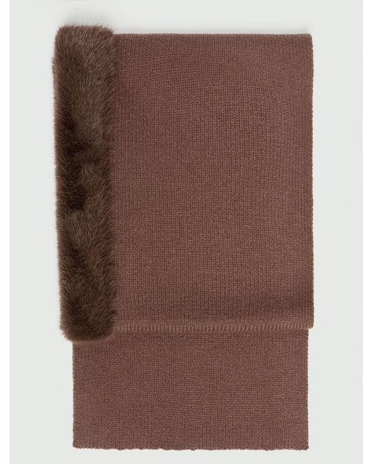 Emme Marella - Sciarpa cappuccio con bordo in tessuto furry Marrone