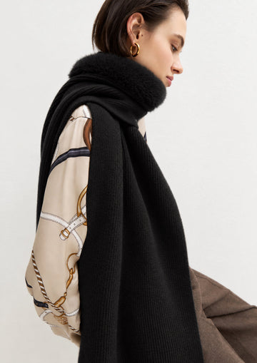 EMME MARELLA - Sciarpa cappuccio cerchio con bordo in tessuto furry Nero