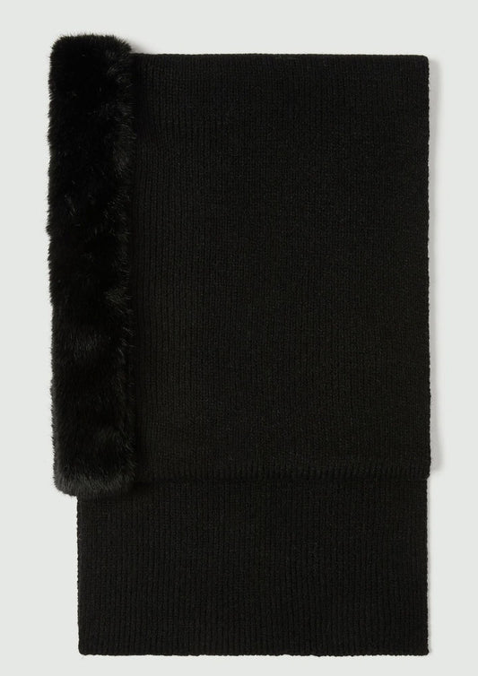 EMME MARELLA - Sciarpa cappuccio cerchio con bordo in tessuto furry Nero