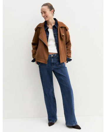 Emma Marella - Biker jacket in jersey stretch Cognac