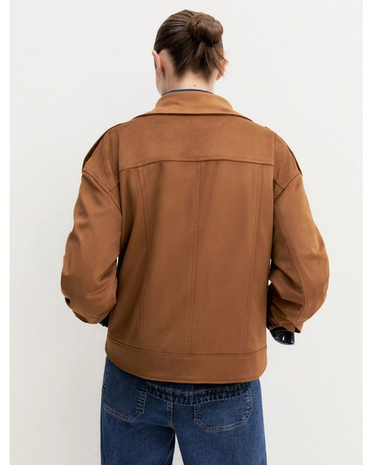 Emma Marella - Biker jacket in jersey stretch Cognac