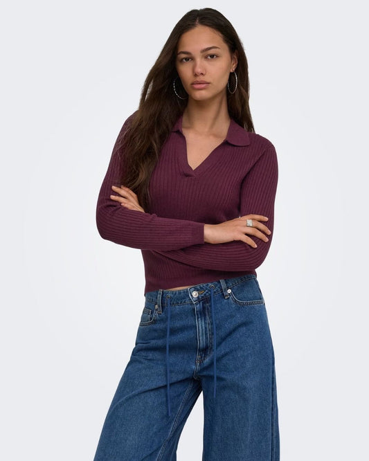 ONLY - Maglia Polo Donna Rosso Fig