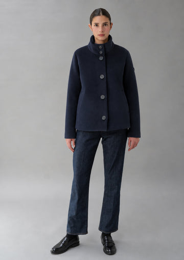 Giubbino corto realizzato in velluto liscio stretch Eve 26 Blu Navy