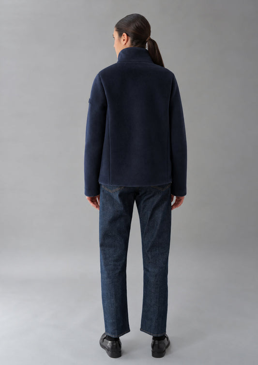 RIHUNIK - Giubbino corto realizzato in velluto liscio stretch Eve 26 Blu Navy