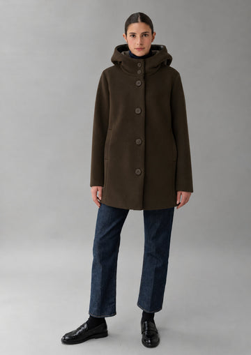 RIHUNIK - Capospalla realizzato in velluto liscio stretch Amelia 26 Marrone Mill