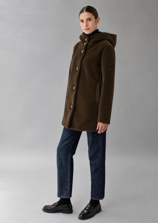 RIHUNIK - Capospalla realizzato in velluto liscio stretch Amelia 26 Marrone Mill