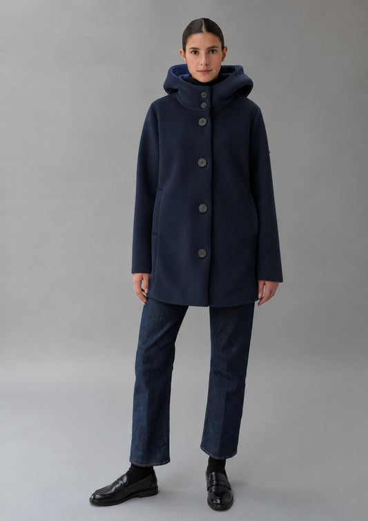 RIHUNIK - Capospalla realizzato in velluto liscio stretch Amelia 26 Blu Navy