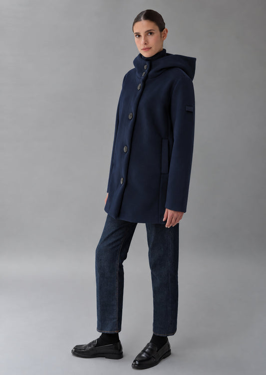 RIHUNIK - Capospalla realizzato in velluto liscio stretch Amelia 26 Blu Navy