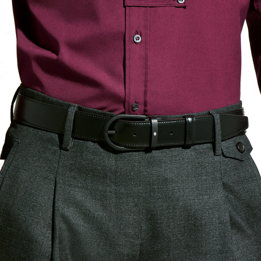 Montblanc cintura 35 mm pelle nera con fibbia a ferro di cavallo 199650