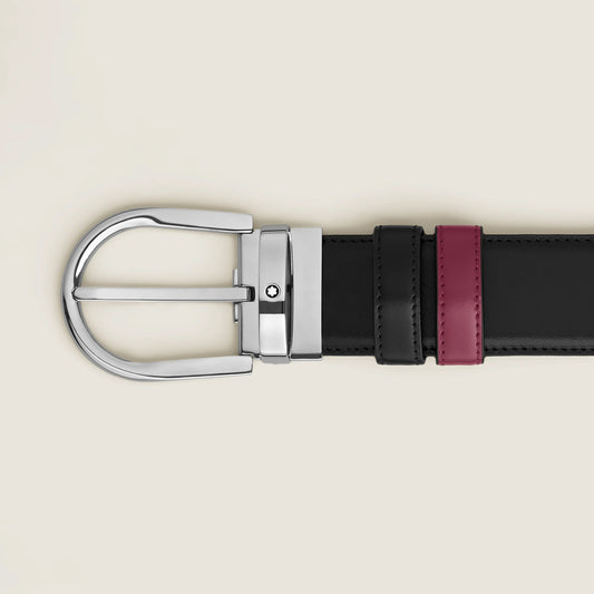 Montblanc 35mm Reversible Belt in Black/Cassis Leather with Horseshoe Buckle 199640