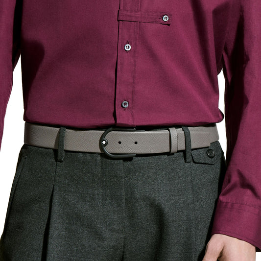 Montblanc cintura da 35 mm in pelle grigia medio con fibbia a ferro di cavallo 199633