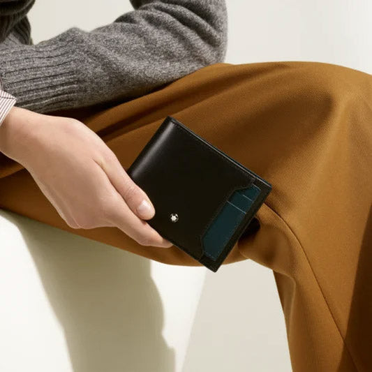 Montblanc portafoglio 6 scomparti con porta carte amovibile Soft blu legion 198745