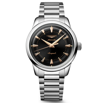 Longines orologio Conquest Heritage 38mm nero automatico acciaio L1.649.4.52.6
