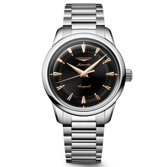 Longines orologio Conquest Heritage 38mm nero automatico acciaio L1.649.4.52.6