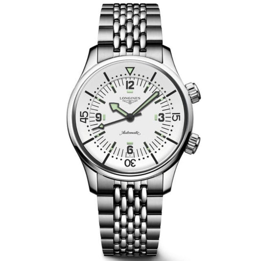 Longines orologio Legend Diver 38mm bianco automatico acciaio L3.764.4.99.6